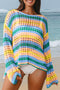 Long Sleeve Striped Open Knit Boho Crochet Top