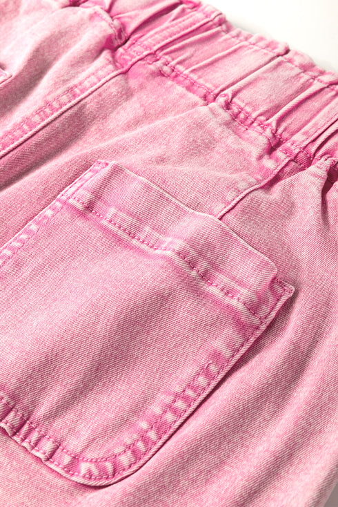 Casual Solid Elastic High Waisted Denim Shorts