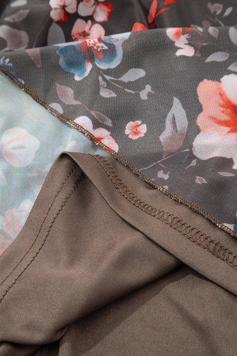 Frilly Smocked Bodice Mesh Long Sleeve Mini Floral Dress