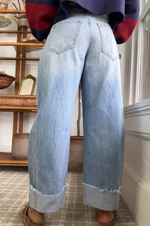 Raw Hem Turnup Loose Ankle Length Barrel Jeans