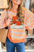 Striped Pumpkin Vibe Graphic Print Long Sleeve Tee