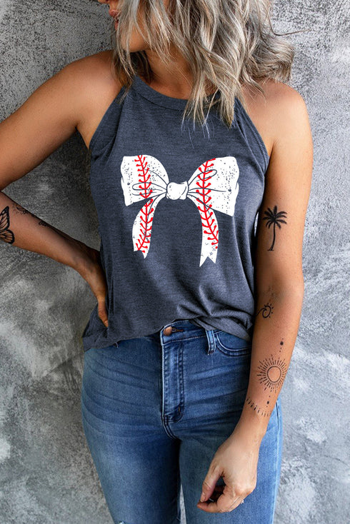 Baseball Stitch Bow Graphic High Neck Tank