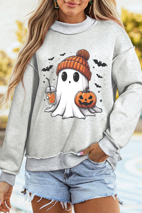 Sequin Pumpkin Face Mock Neck Tunic Sweatshirt