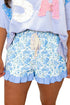 Floral Striped Ruffle Hem Lace Tie Casual Shorts