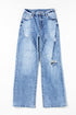 Chic High Rise Distressed Wide Leg Denim Jeans