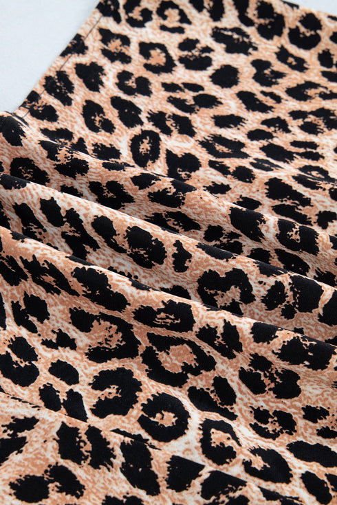 Western Leopard Print Lace Trim Ruffled Wide Leg Jumpsuit