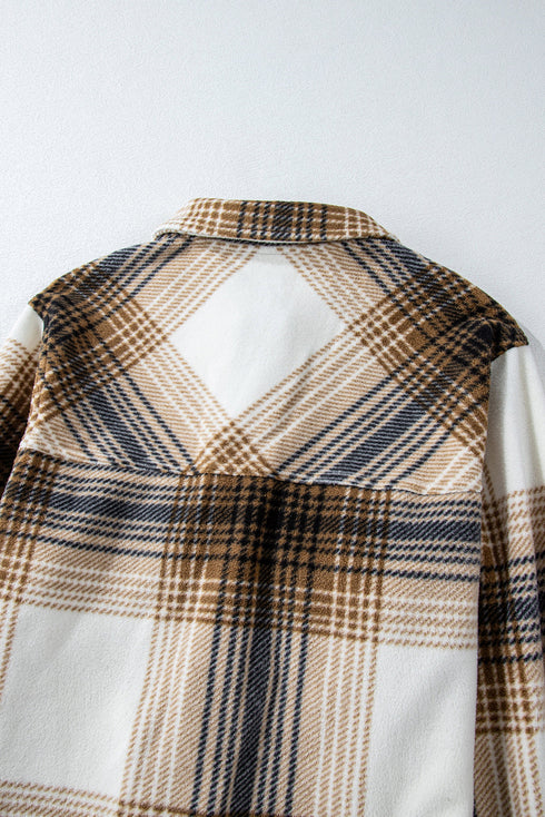 Casual Plaid Print Flap Pocket Button Up Shacket
