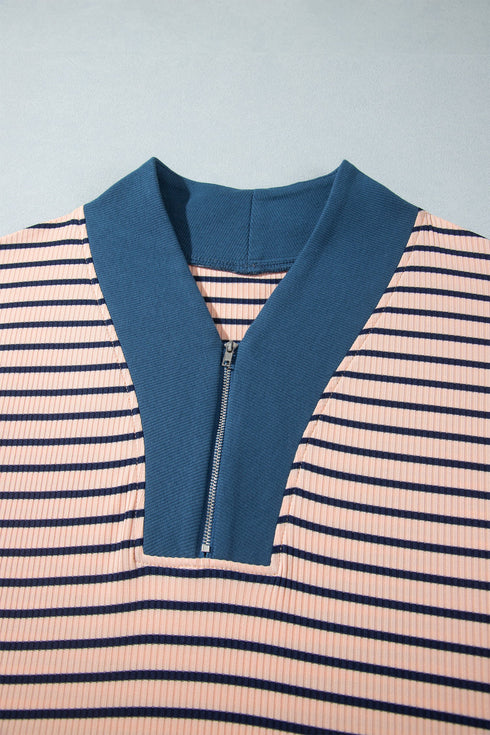 Striped V Neck Long Sleeve Lounge Set
