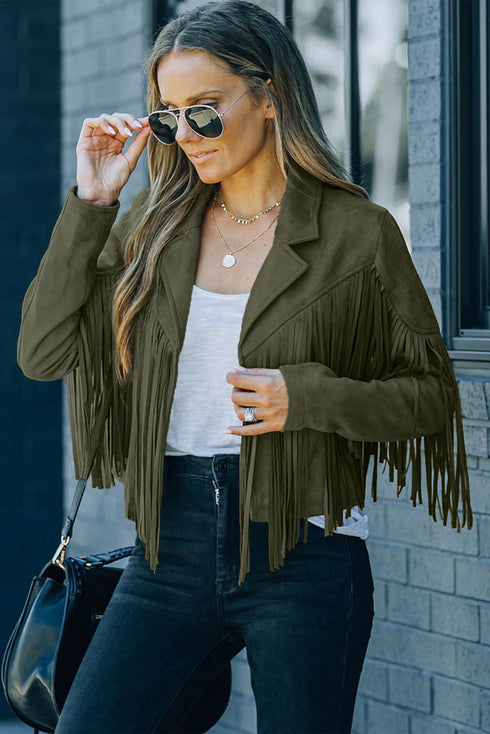 Cropped Faux Suede Western Fringe Tassel Jacket