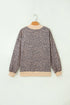 Leopard Print High Neck Long Sleeve Ribbed Cuffs Hem Sweatshirt