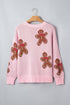 Gingerbread Pattern Round Neck Long Sleeve Shift Sweater