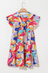Abstract Print Ruffled Flutter Sleeve A-Line Mini Dress