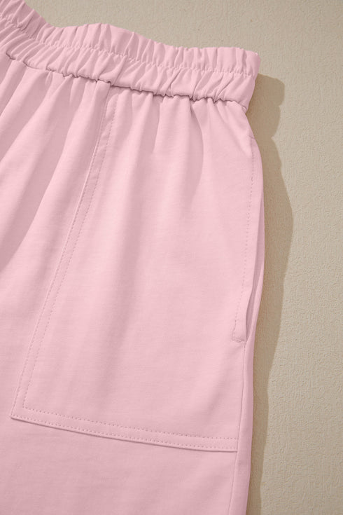 Solid Cotton Stitched Detail Loose Tank Top Short Set