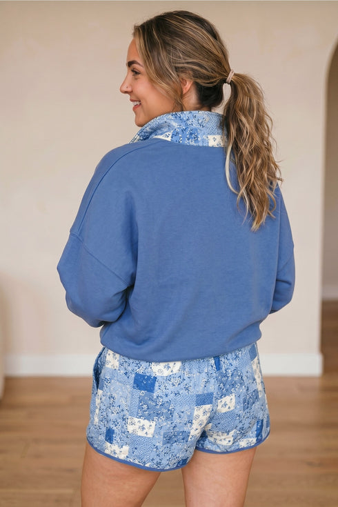 Floral Patchwork V Neck Long Sleeve Sweatshirt