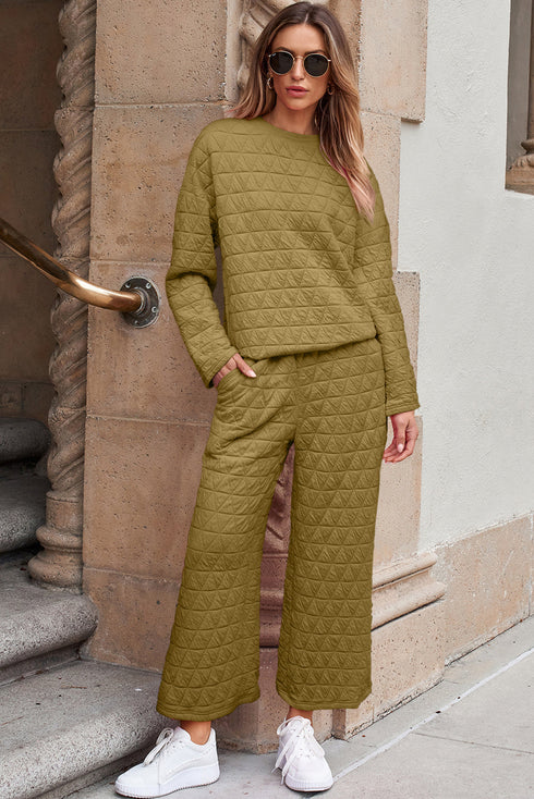 Quilted Pullover And Wide Leg Lounge Pant Set