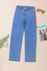 Casual Double Button High Rise Straight Leg Jeans