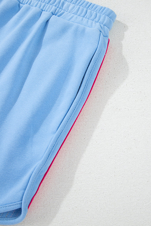 Striped Patchwork Applique Pullover Two Piece Short Set