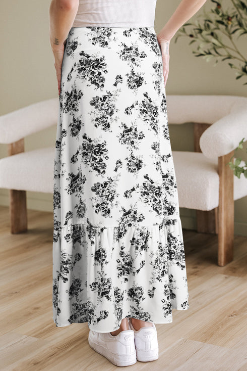 Bohemian Floral Print High Waist Ruffle Split Maxi Skirt
