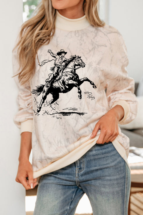 Rodeo Riding Print Western Mock Neck Sweatshirt
