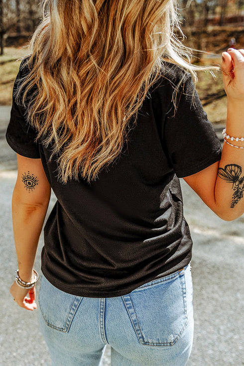 Checkered Leopard Ghost Print Round Neck Tee