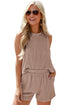 Textured Corded Sleeveless Pocketed Two Piece Shorts Set