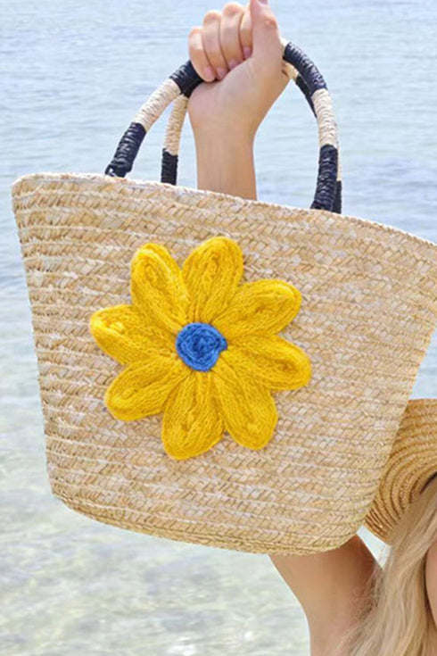 Dimensional Crochet Flower Boho Woven Shoulder Bag