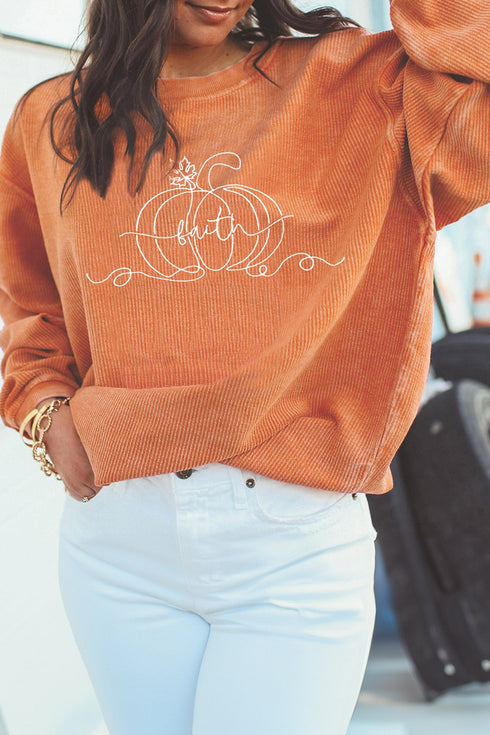 Pure Polyester Embroidered Pumpkin Faith Graphic Sweatshirt
