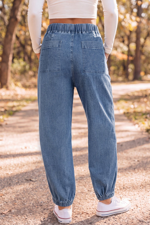 Denim Elastic Waist Harem Ankle Length Jeans