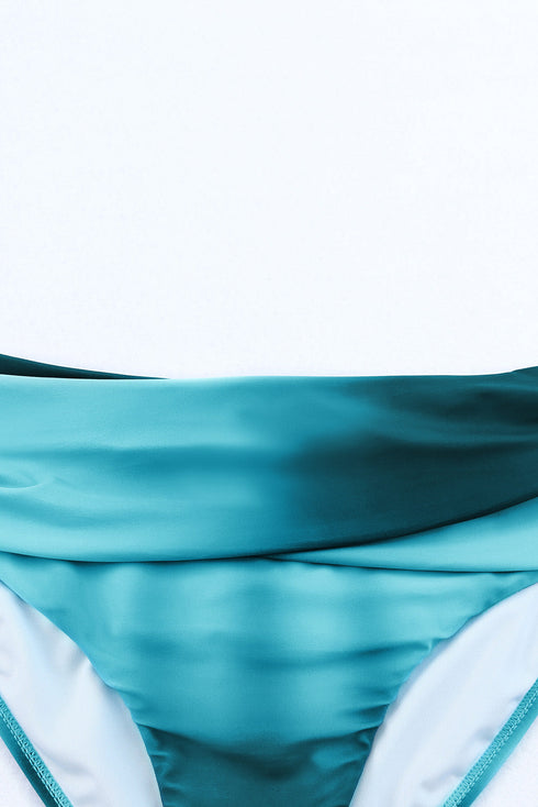 High Neck Keyhole Blouson Swim Tankini Top