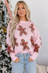 Gingerbread Pattern Round Neck Long Sleeve Shift Sweater