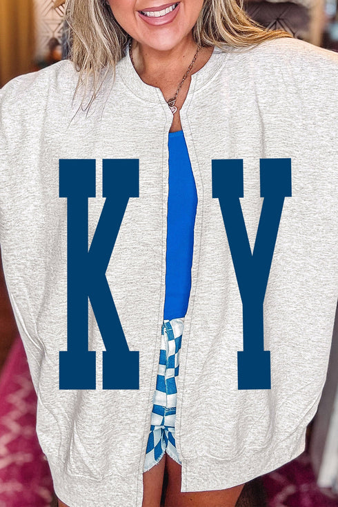 Letter Detail Open Front Tunic Graphic Sweatshirt