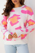 Abstract Animal Print Relaxed Crew Neck Knit Sweater