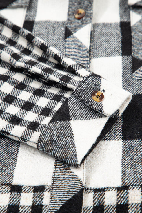 Patchwork Mixed Plaid Drawstring Hooded Shacket