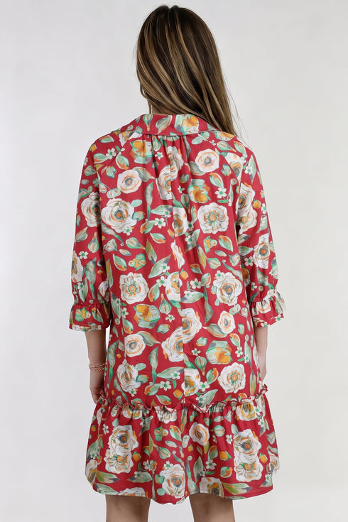 Floral Print Half Sleeve Short Shift Dress