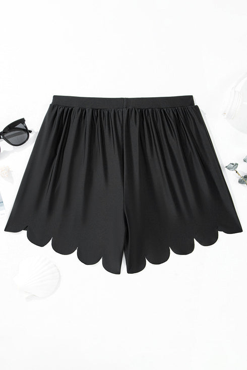 Scalloped Hem Drawstring Waist Pull On Shorts