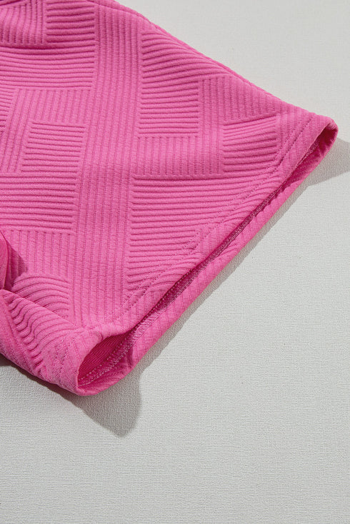 Minimalist Textured Drawstring Two Piece Short Sets