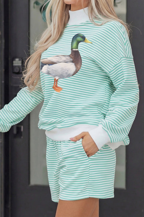 Striped Western Print Mallard Duck Mock Neck Sweatshirt Set
