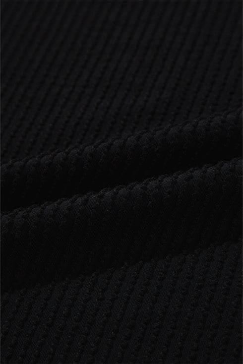 Solid Corded Knit Collared Roll Tab Sleeve Dress