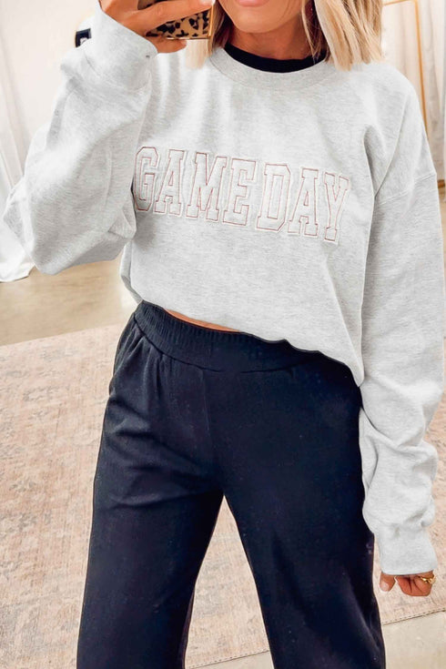 Letter Embroidery Long Sleeve Round Neck Sweatshirt