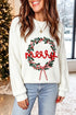 Embroidered Wreath Applique Round Neck Graphic Knit Sweater