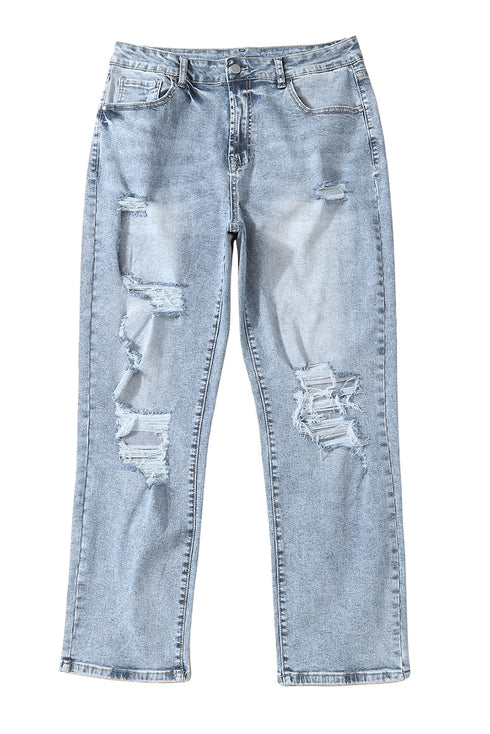 Distressed Frayed Slim Fit High Waist Denim Jeans