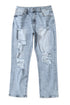 Distressed Frayed Slim Fit High Waist Denim Jeans