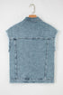 Casual Frayed Detail Button Flap Pocket Denim Vest