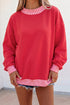 Mock Neck Plaid Pattern Trim Oversized Sweatshirt