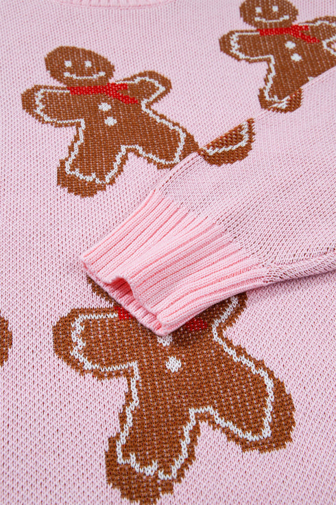 Gingerbread Pattern Round Neck Long Sleeve Shift Sweater