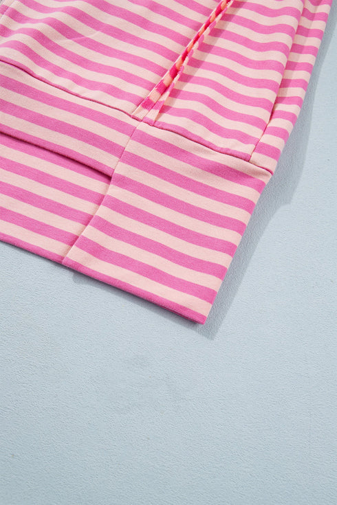 Striped Zip Up Puff Sleeve Jacket Sweatshirt
