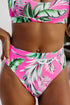 Ribbed Tropical Leaf Print High Waisted Bikini Set