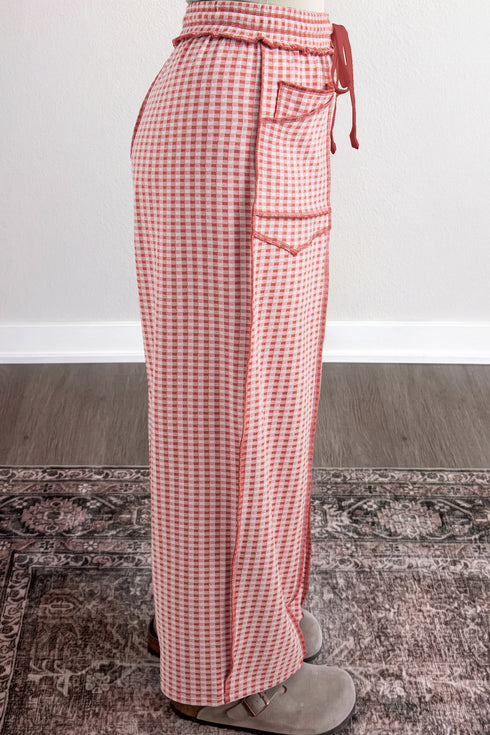 Plaid Trim Drawstring Elastic Waist Shift Pants
