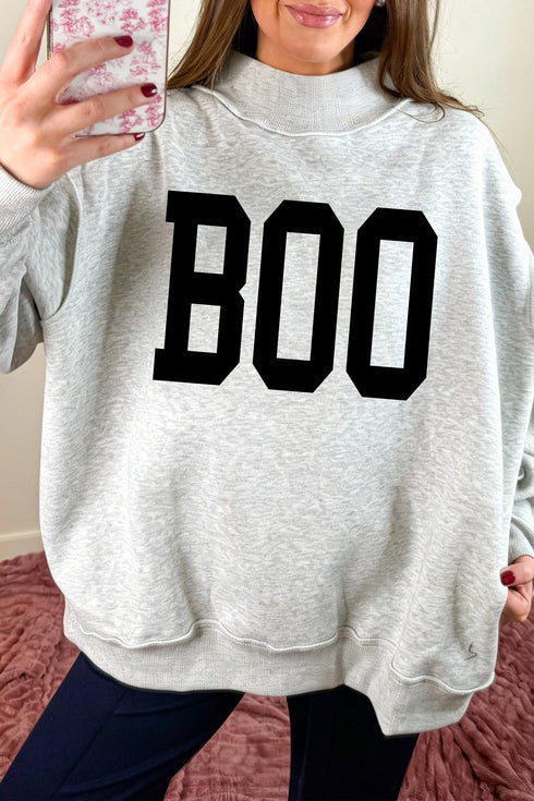 Reversible Boo Slogan Ghost Print Mock Neck Sweatshirt