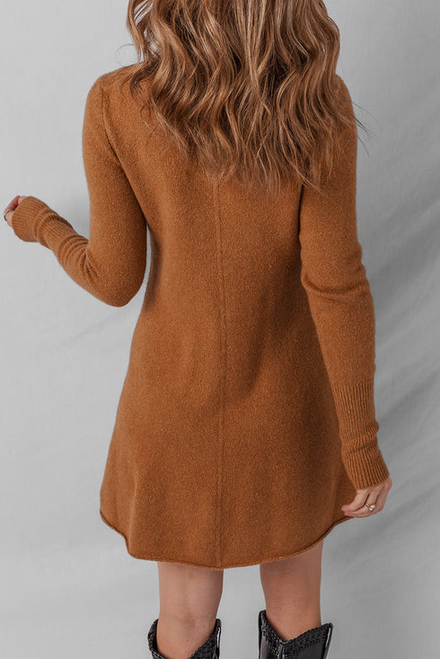 Mock Neck Exposed Seam Ribbed Cuff Sweater Dress
